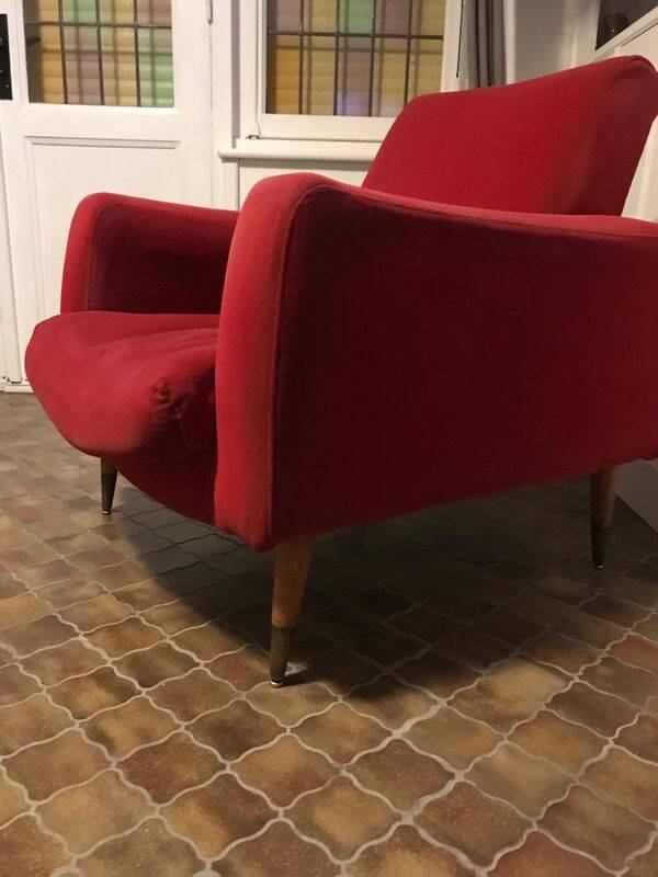 Vintage 1960s/70s armchair in short red velvet