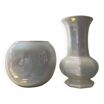 Duo of iridescent ceramic vases from the 70s