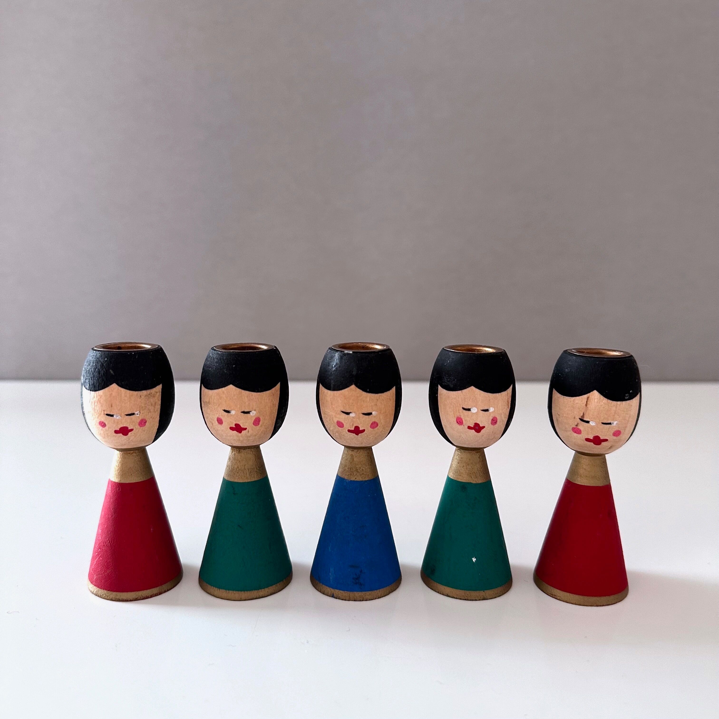 5 candlesticks, vintage decoration Erzgebirge