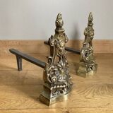 Pair of Louis XV andirons in solid bronze, early 20th century