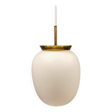 Old hanging lamp in milky white opal glass and brass top/suspension. Danish design 1930s