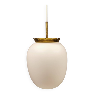 Old hanging lamp in milky white opal glass and brass top/suspension. Danish design 1930s