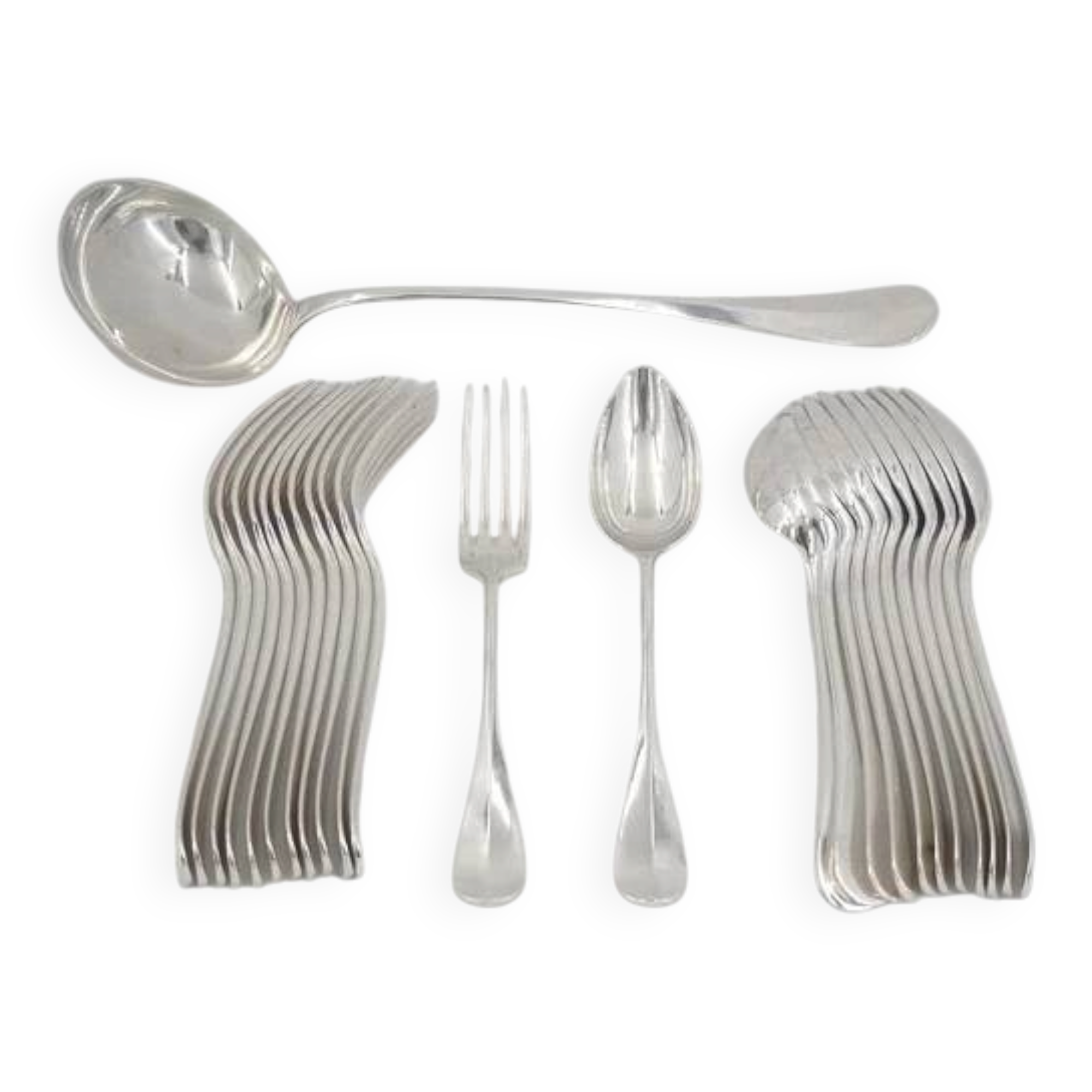 Christofle Baguette Fidélio antique 12 place settings + ladle, 25 pieces silver-plated metal