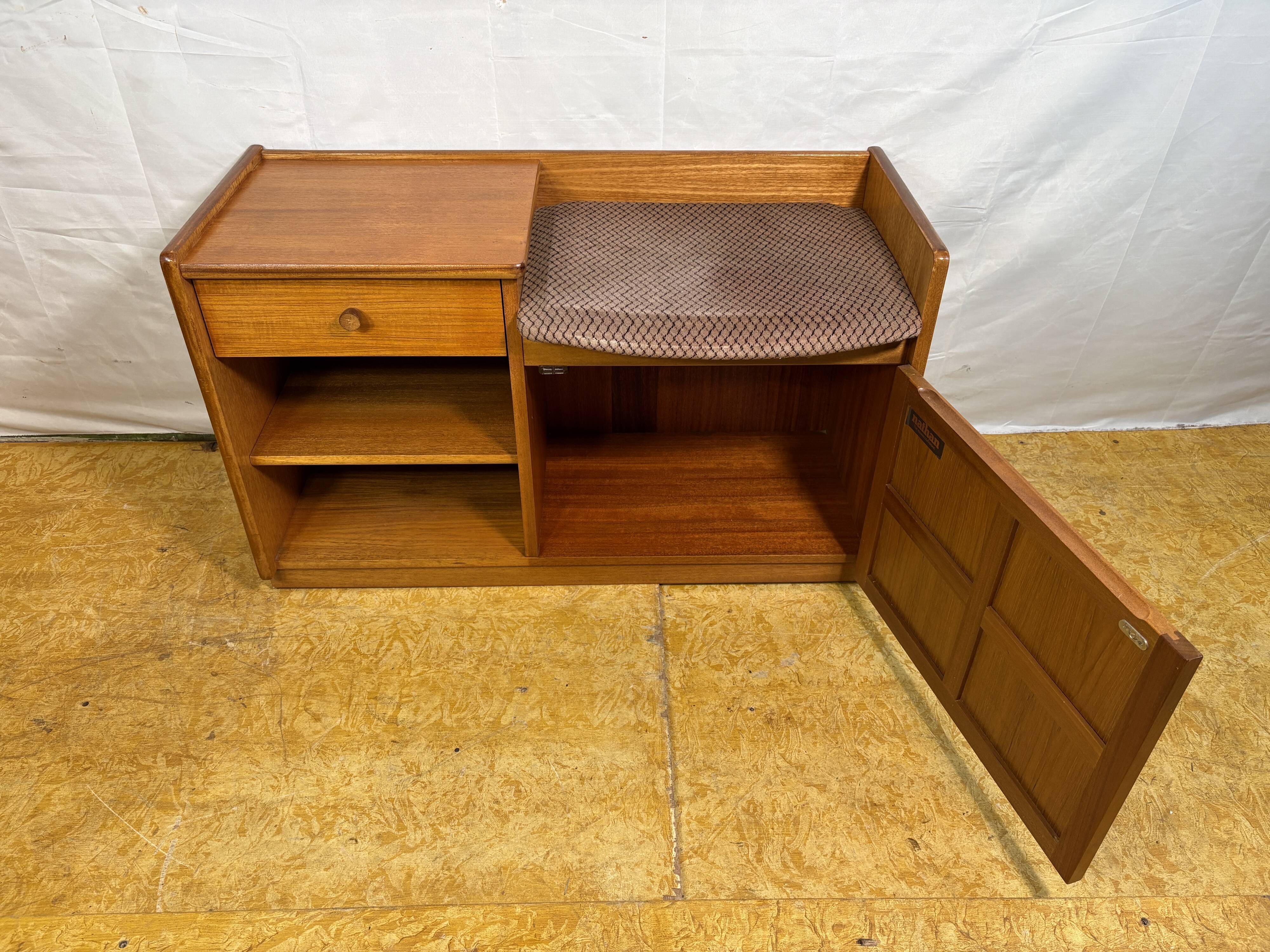 Mid-century retro vintage teak telephone seat by Nathan 1960–1970