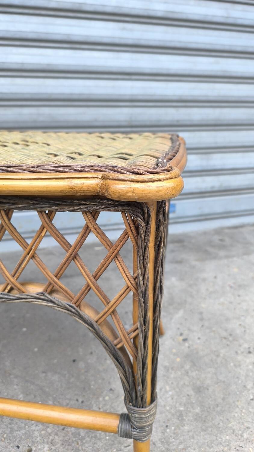 1930s rattan and wicker side table