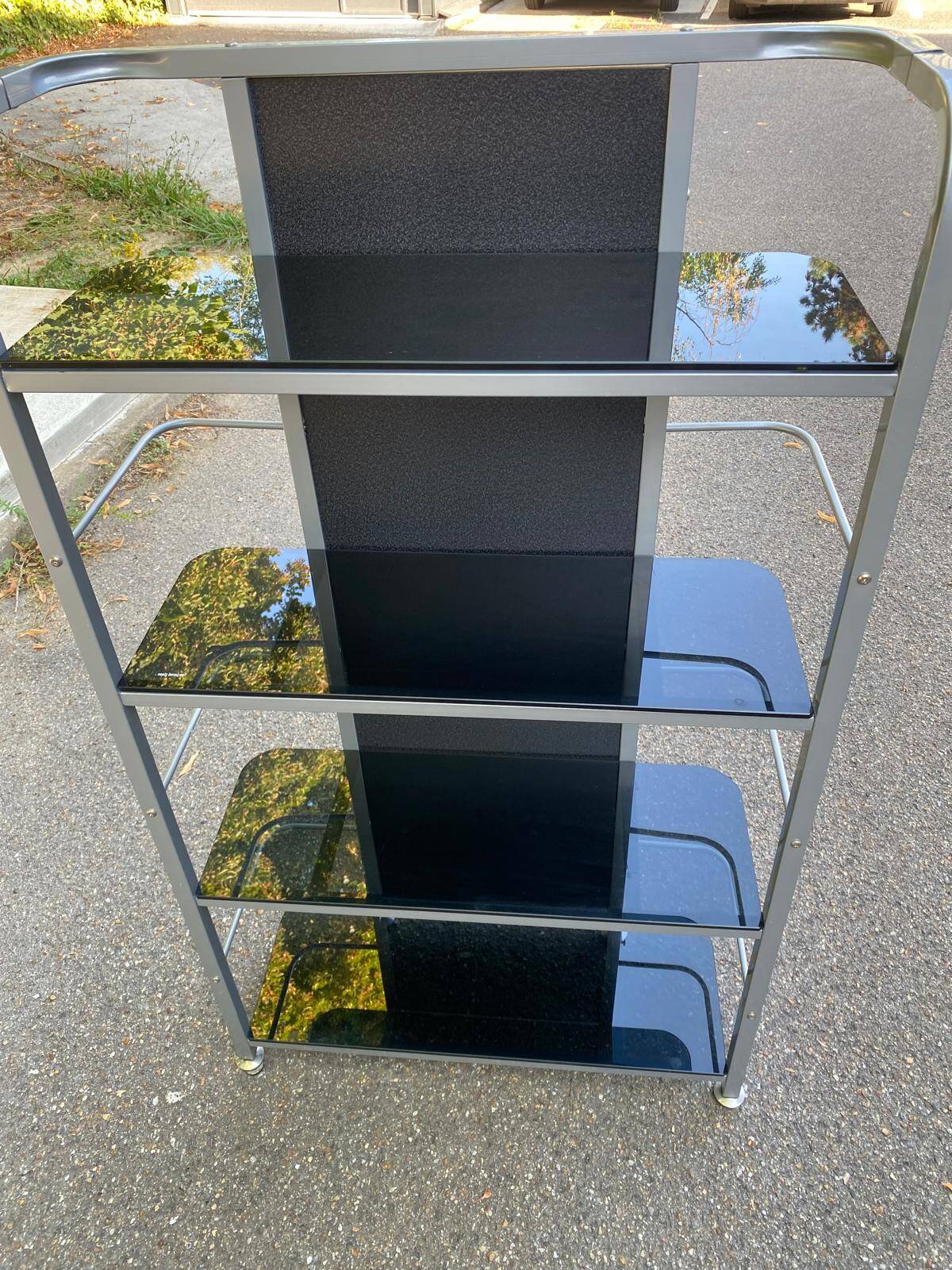 Vintage shelf in chrome metal and smoked glass 143cm
