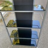 Vintage shelf in chrome metal and smoked glass 143cm