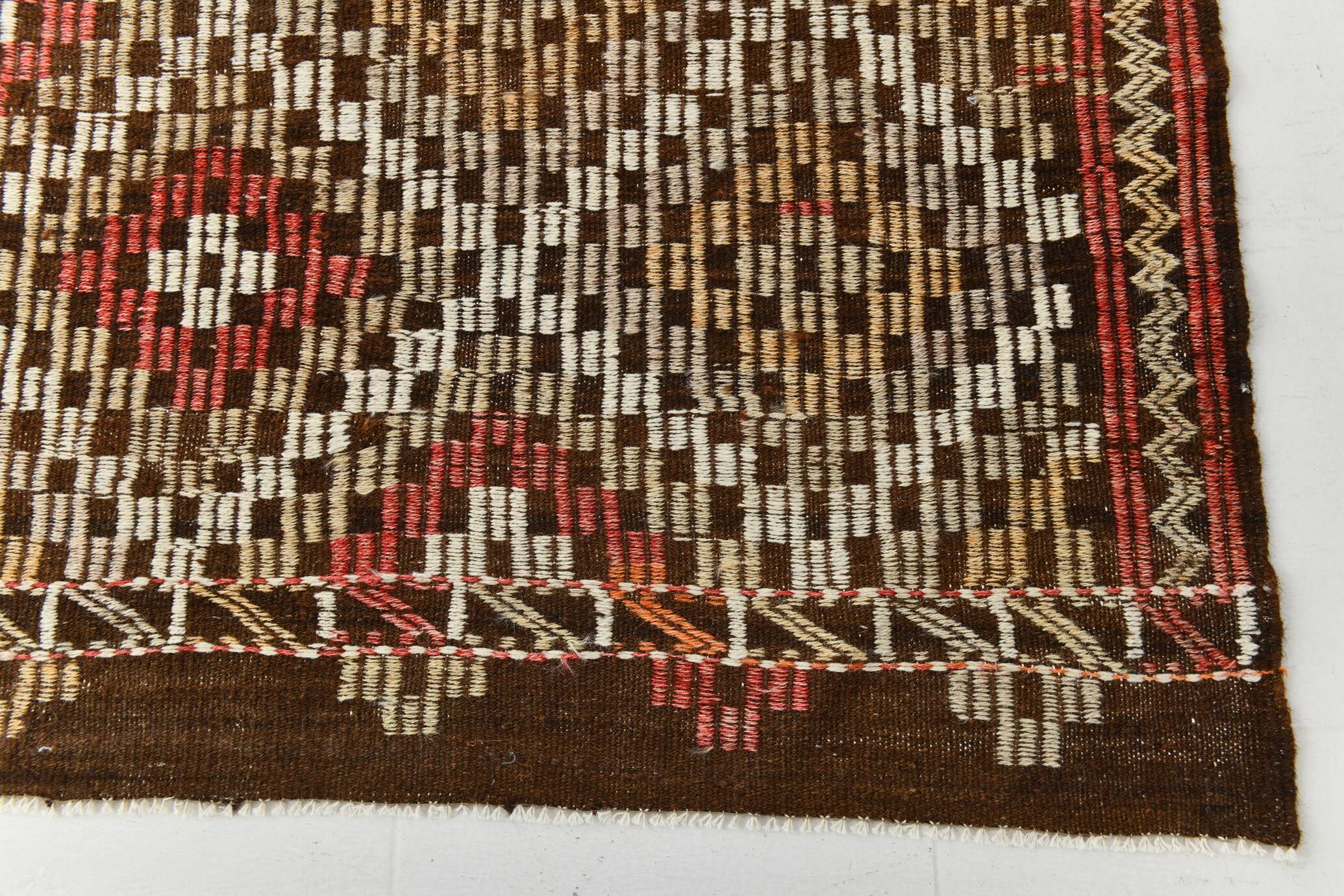 Green & Red Details Vintage Kilim Rug, Oushak Area Rug, 233x300Cm
