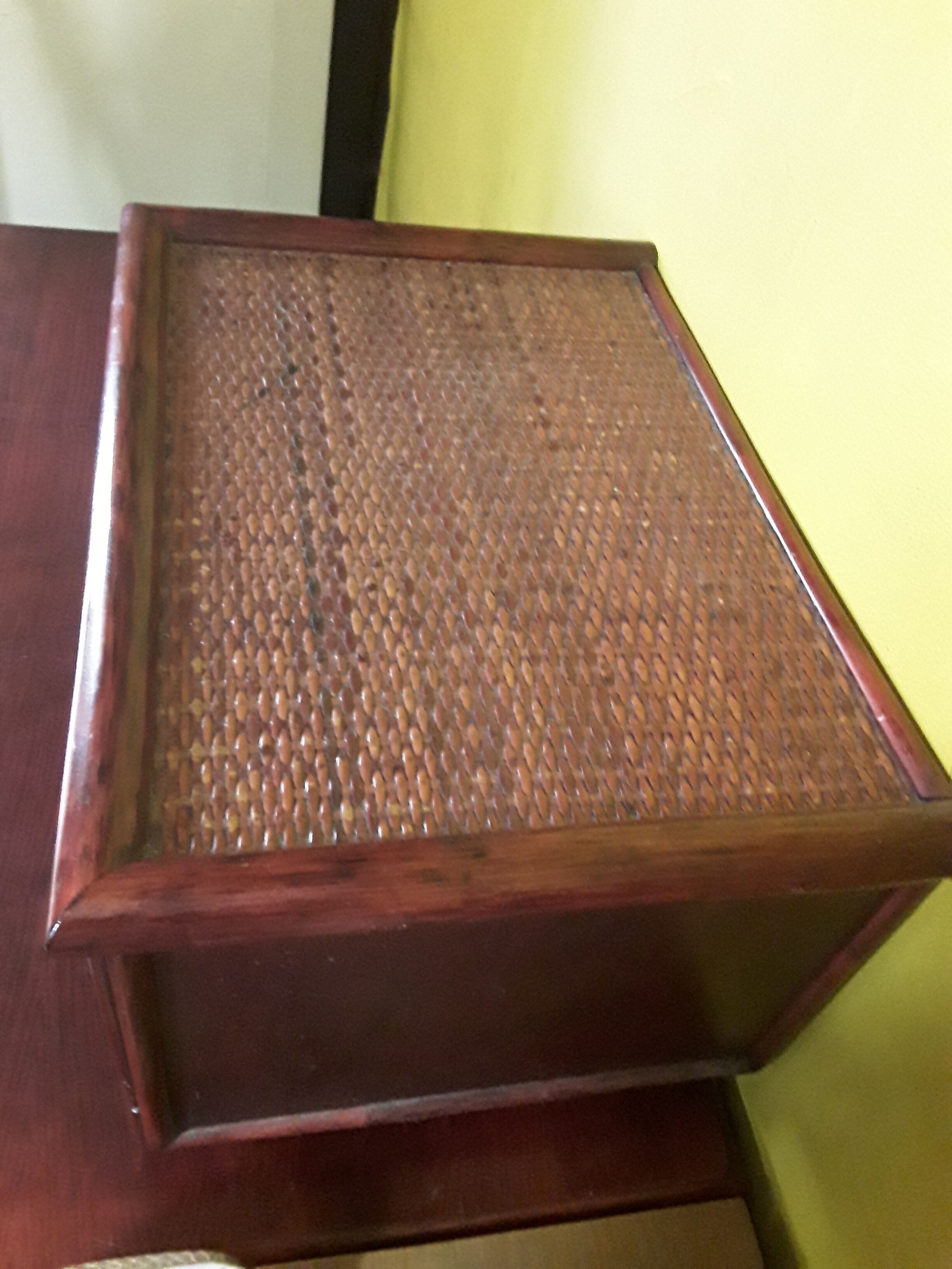 Desk and chair in rattan and vintage wood