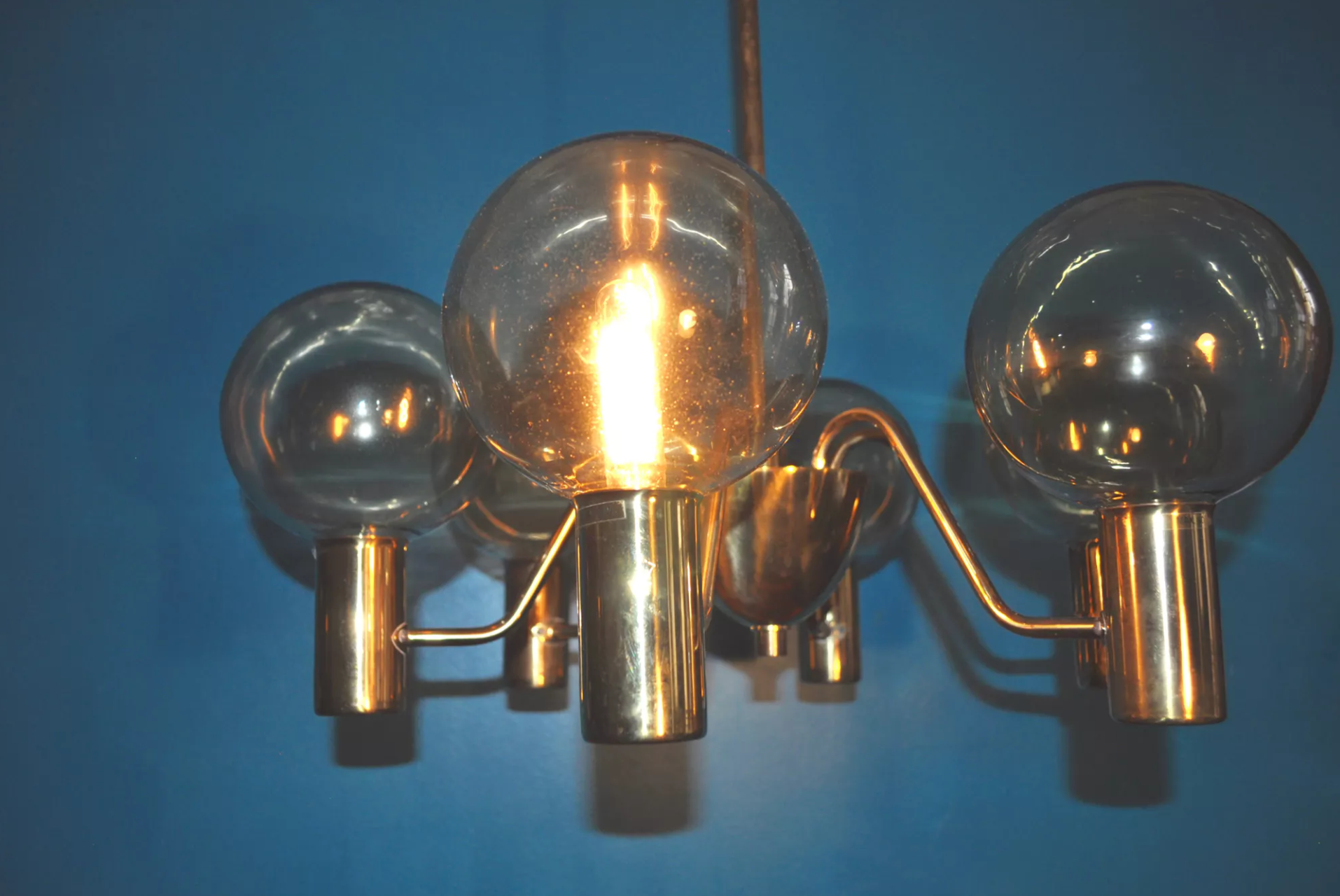 Hans-Agne Jakobsson scandinavian brass chandelier for Markaryd 1960