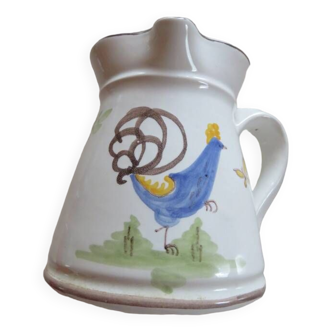 Small pitcher decorated rooster rochelé style La Chapelle des Pots