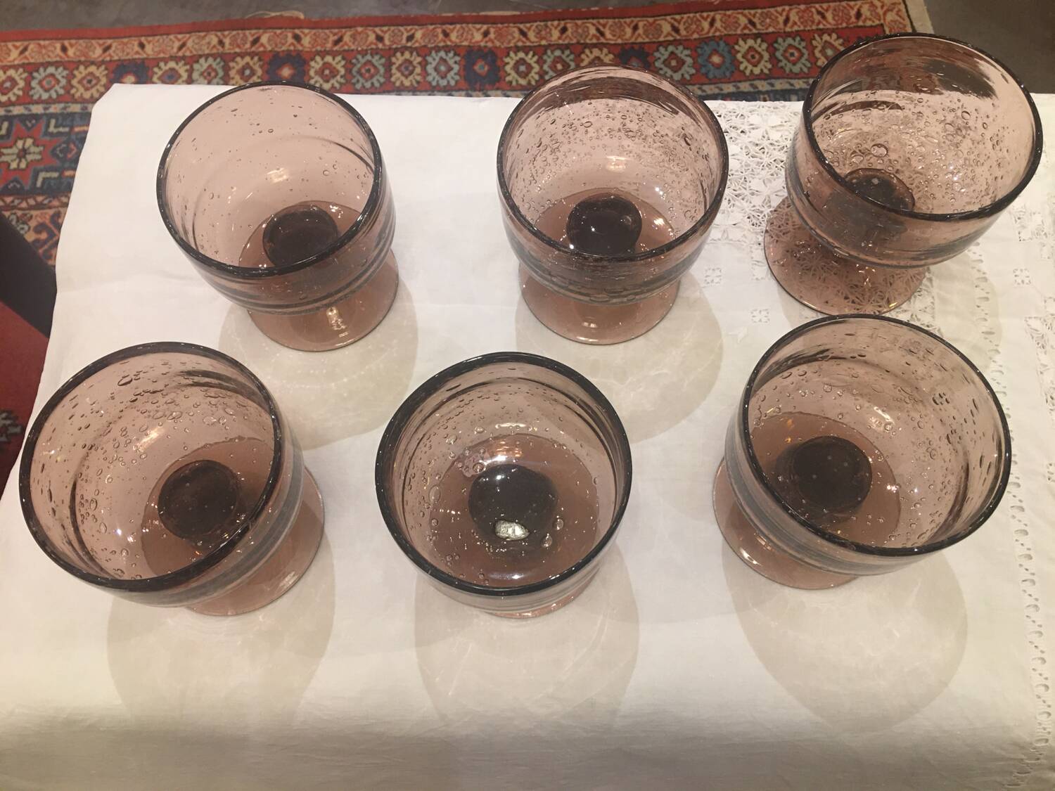 6 Biot blown glass cups