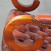 Red cowhide leather English Chesterfield armchair combined with wood
