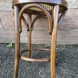 Tabouret viennois en bois courbé et cannage 1950