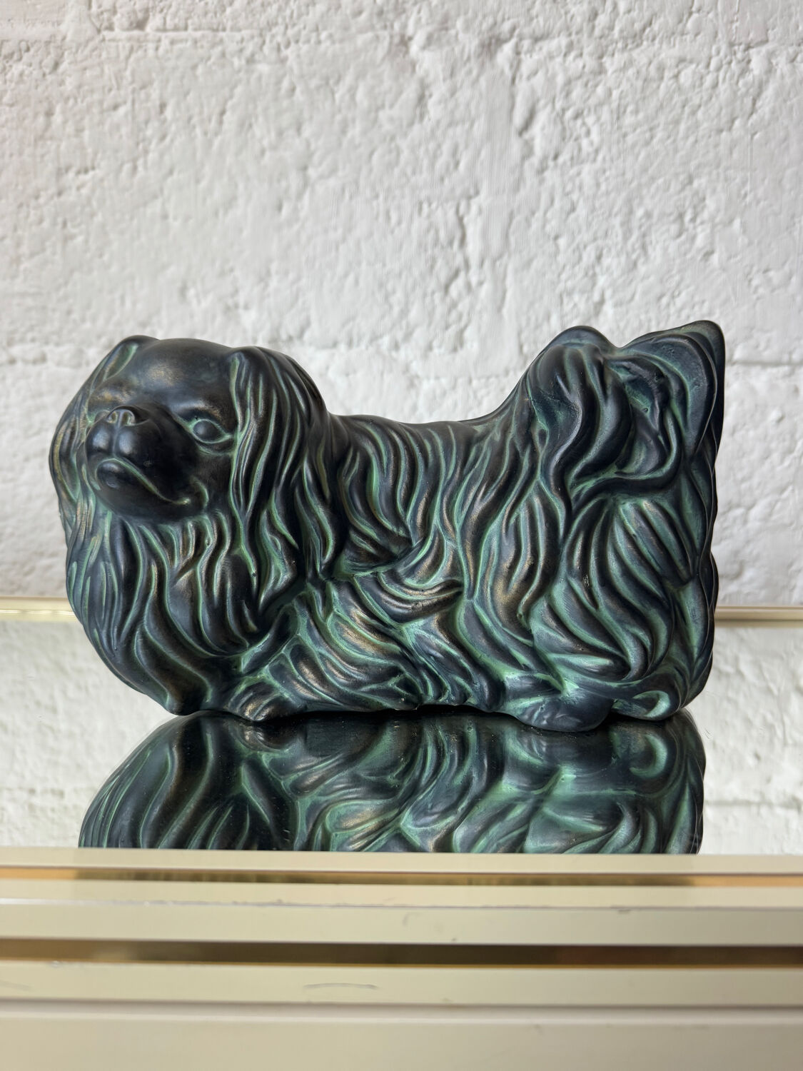 Pekingese dog, ceramic with bronze patina, 1960s