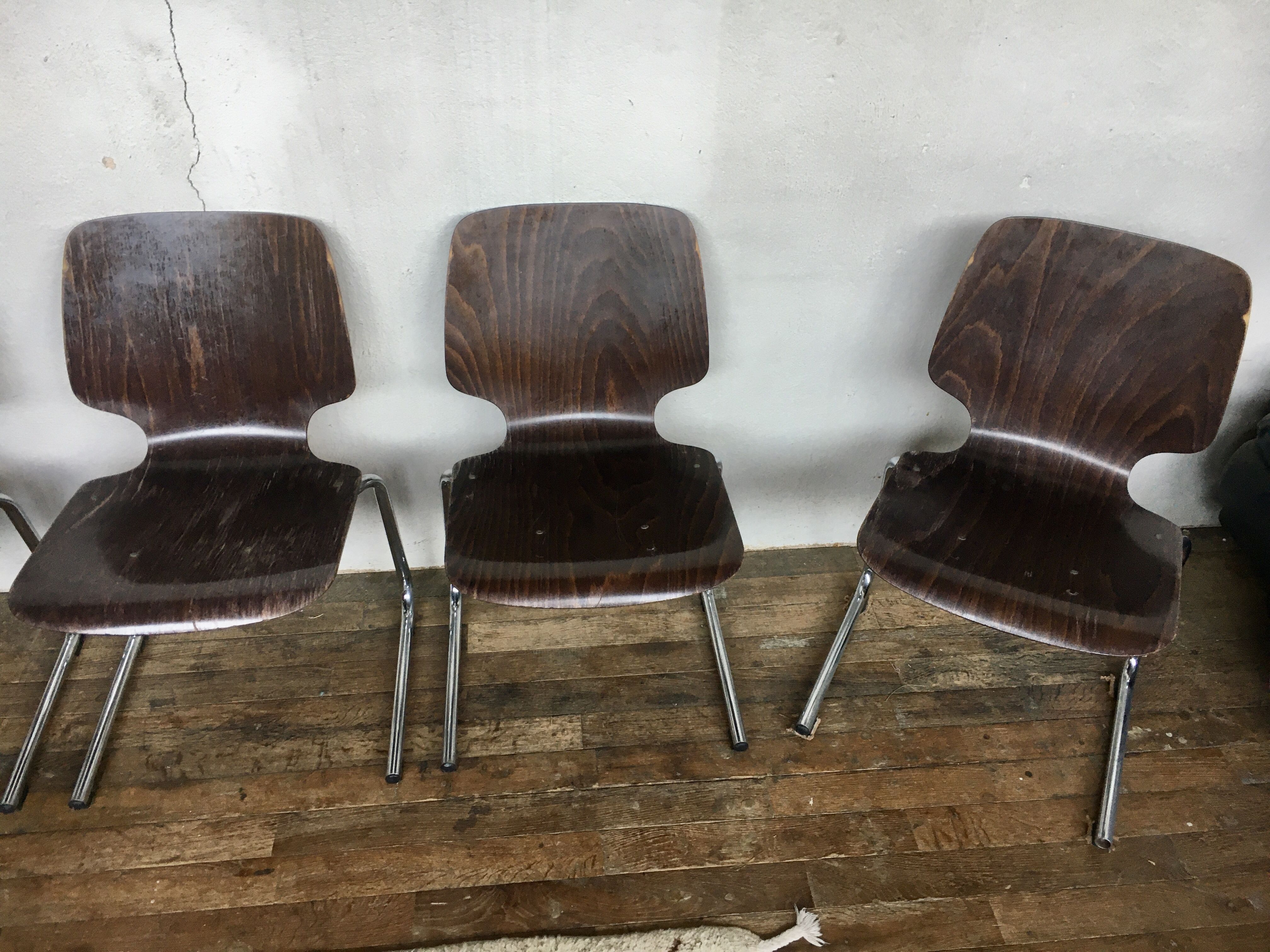Series of 5 retro vintage stackable chairs flototto pagholz by adam stegner 1960 1970