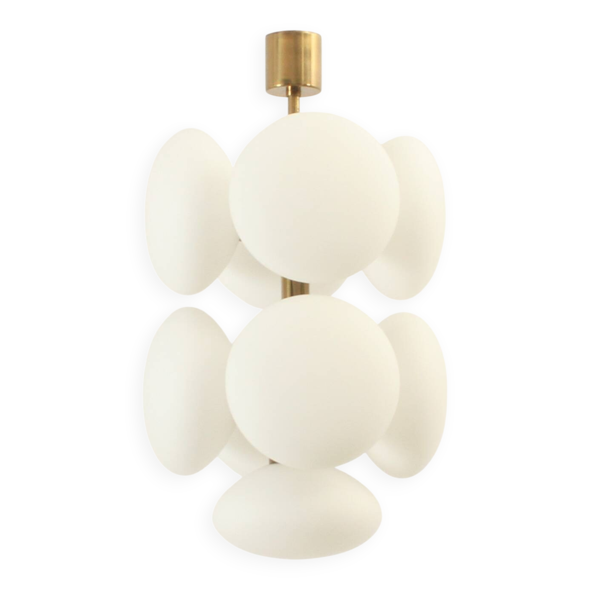 Brass and opaline Sputnik chandelier by Kaiser Leuchten, Germany, 1960s.