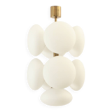 Brass and opaline Sputnik chandelier by Kaiser Leuchten, Germany, 1960s.