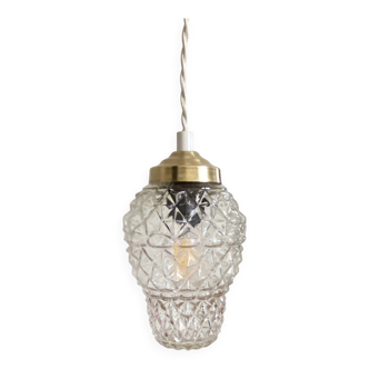 Antique tulip pendant lamp in transparent glass with brass claw LAMP-7386