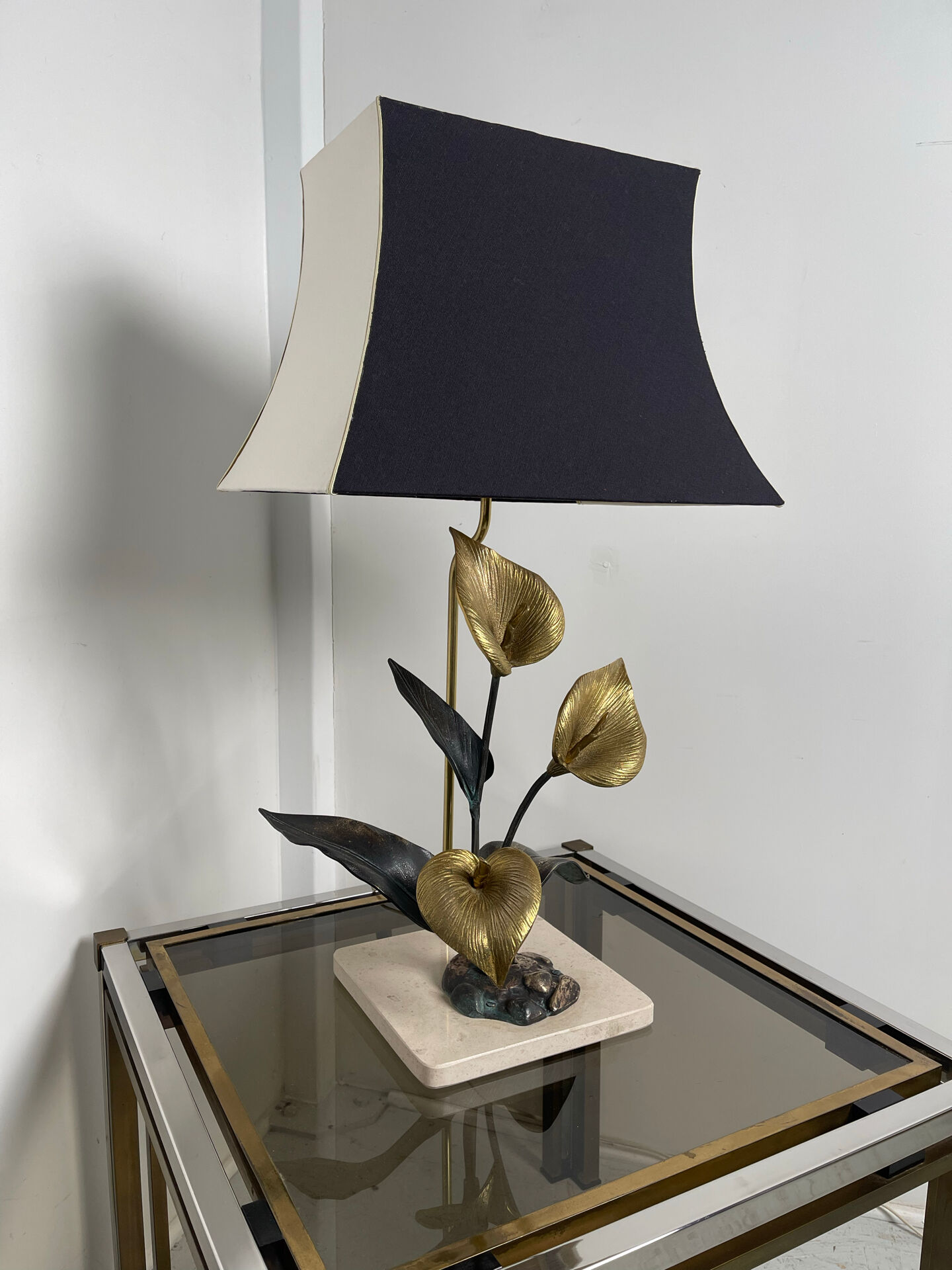 Lampe florale bronze 1970