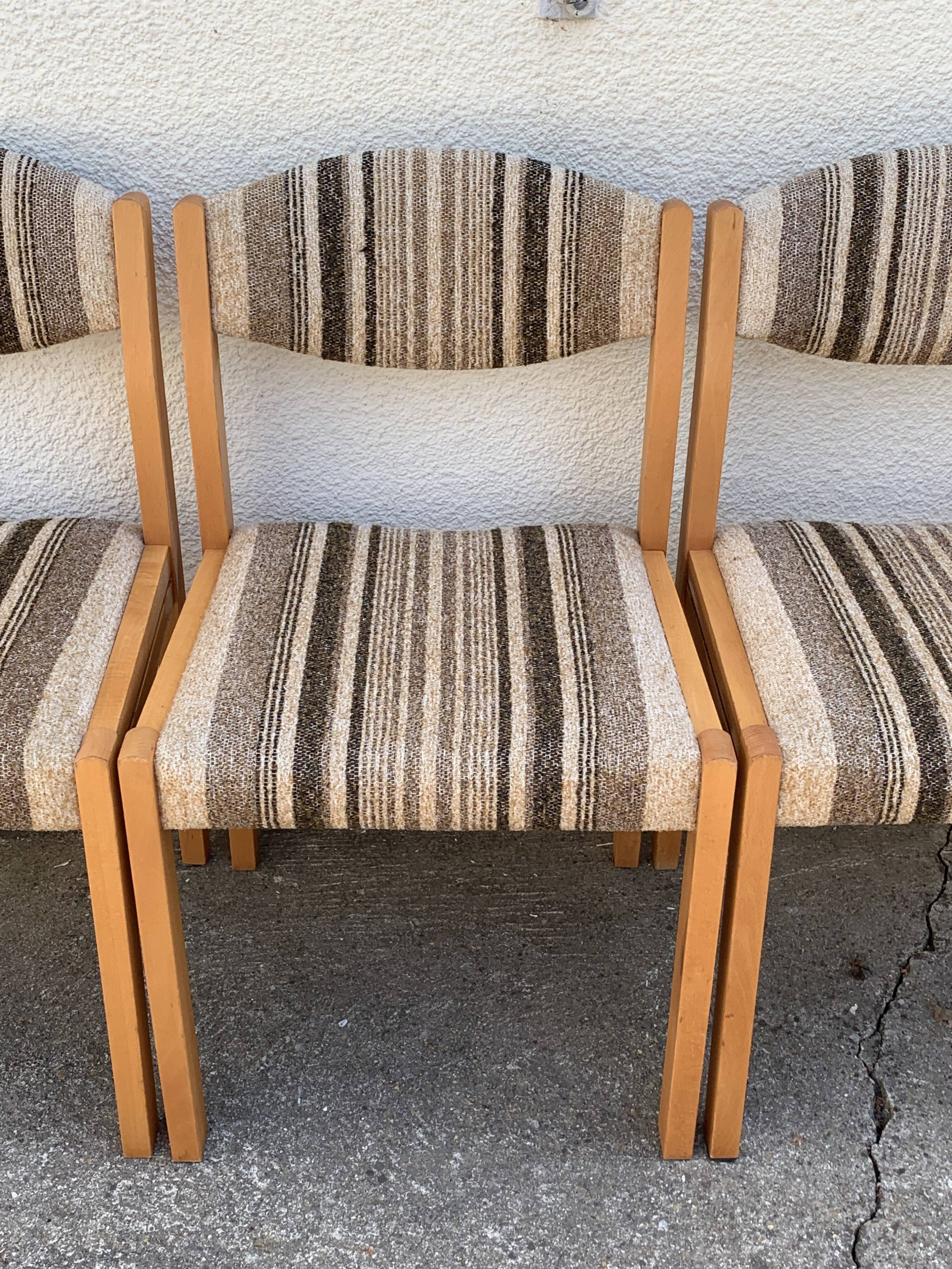 Suite of 4 chairs self beech brass and wool 1960