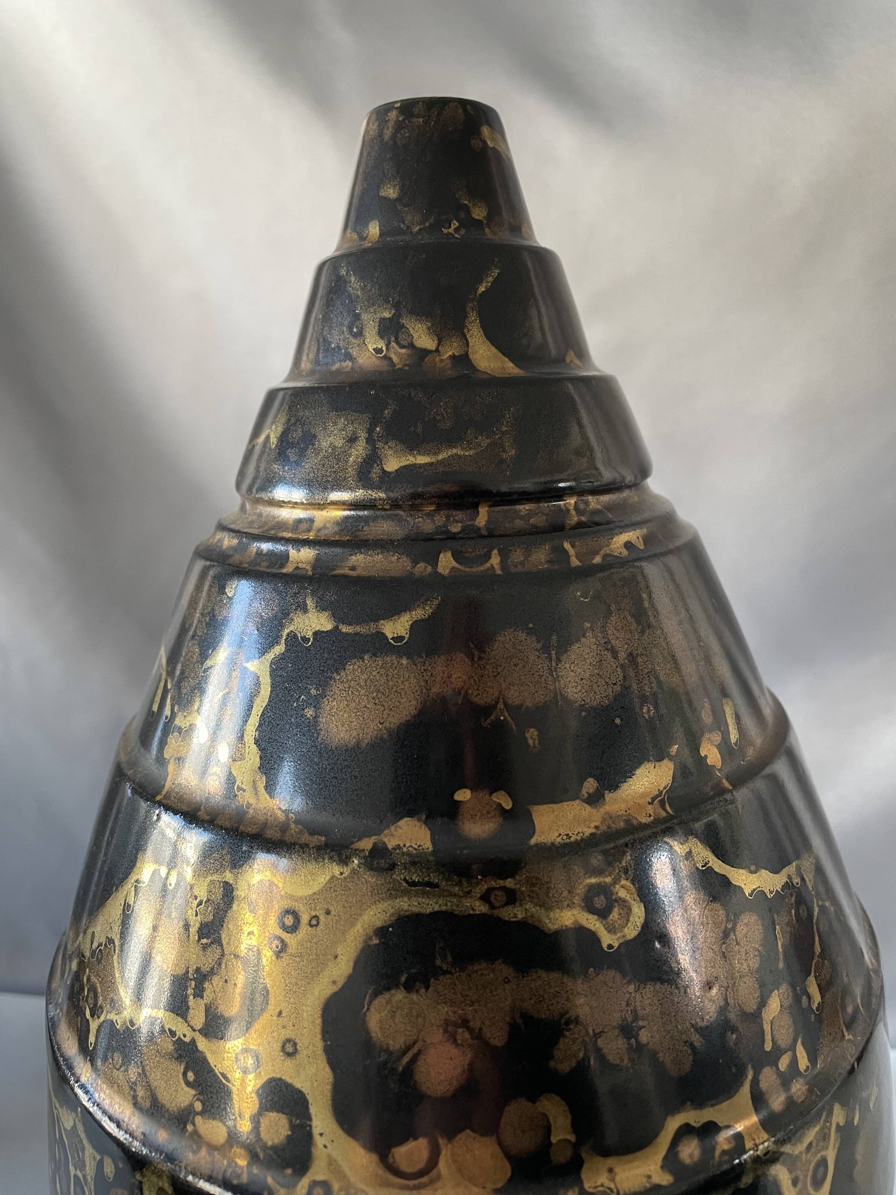 Gold and platinum glazed ceramic vase by Lucien Brisdoux