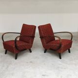 Pair of H410 Type C burgundy armchairs by Jindrich Halabala for Thonet