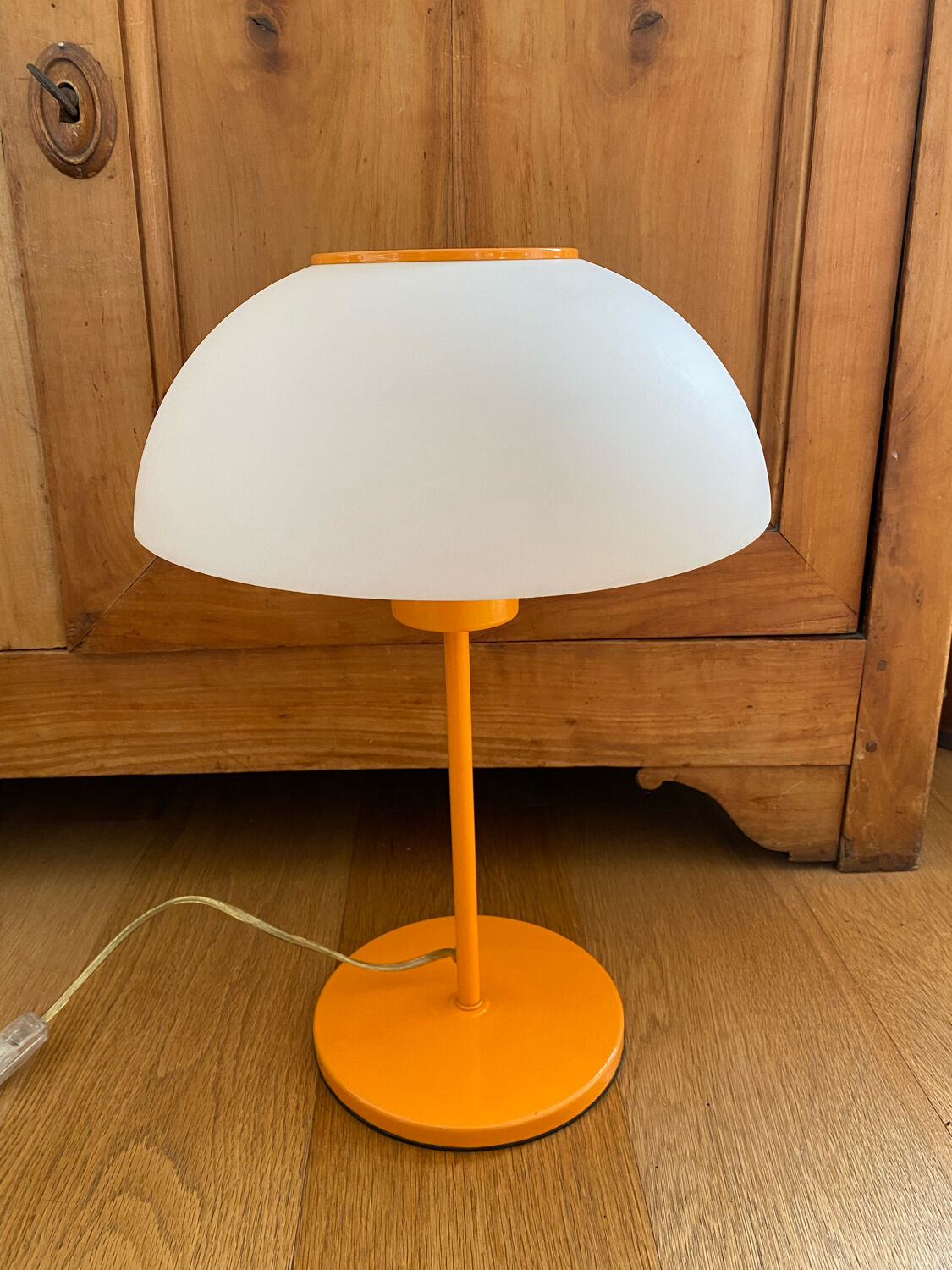 Mushroom lamp vintage metal lacquered orange and plastic