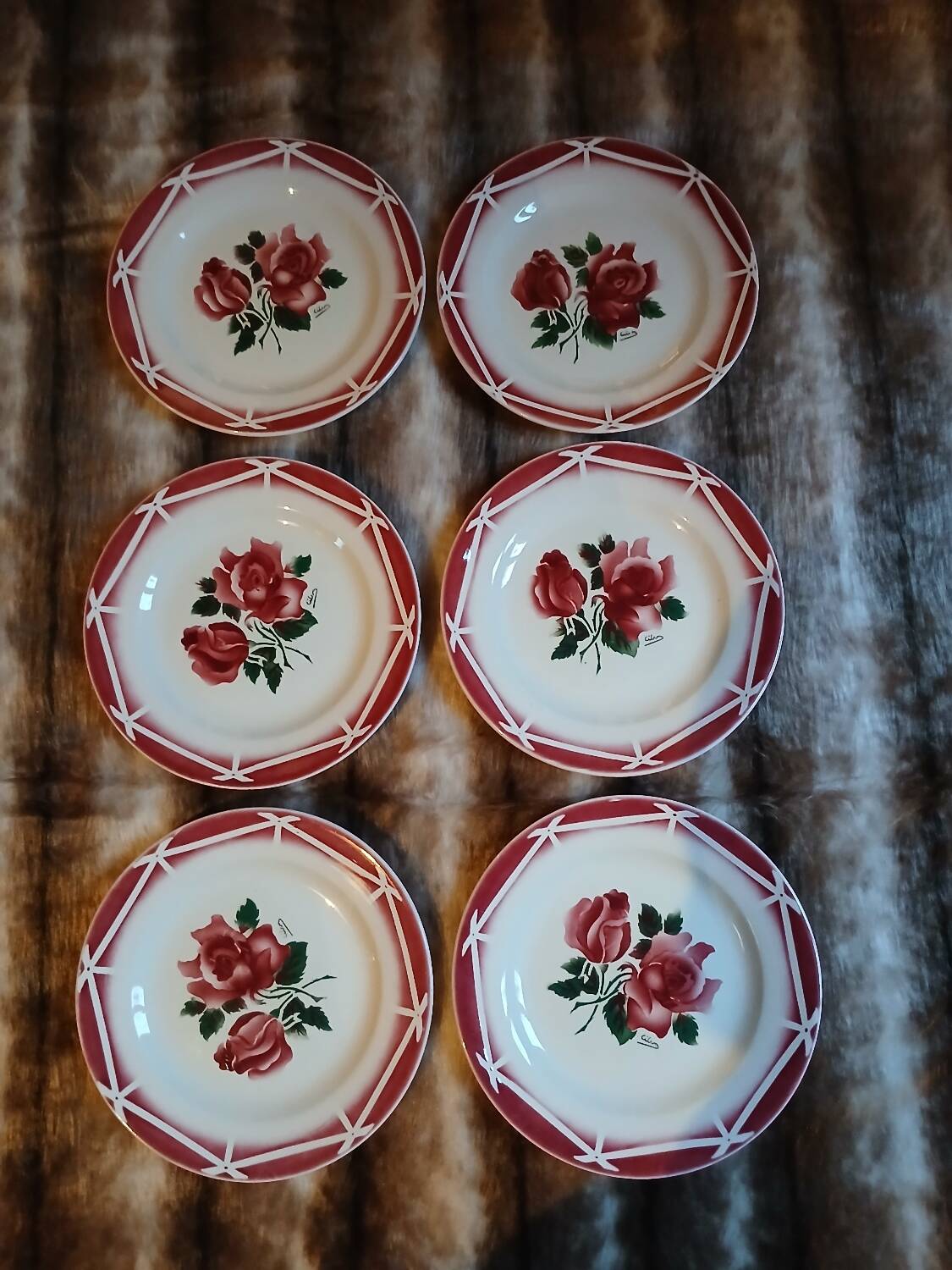 6 assiettes à dessert anciennes Digoin et Sarreguemines