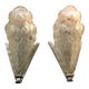Pair of art deco glass wall lights signed dégue, hammered wrought iron.