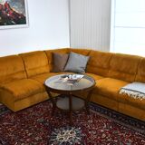 Yellow corduroy corner modular sofa, 1970s, set of 6