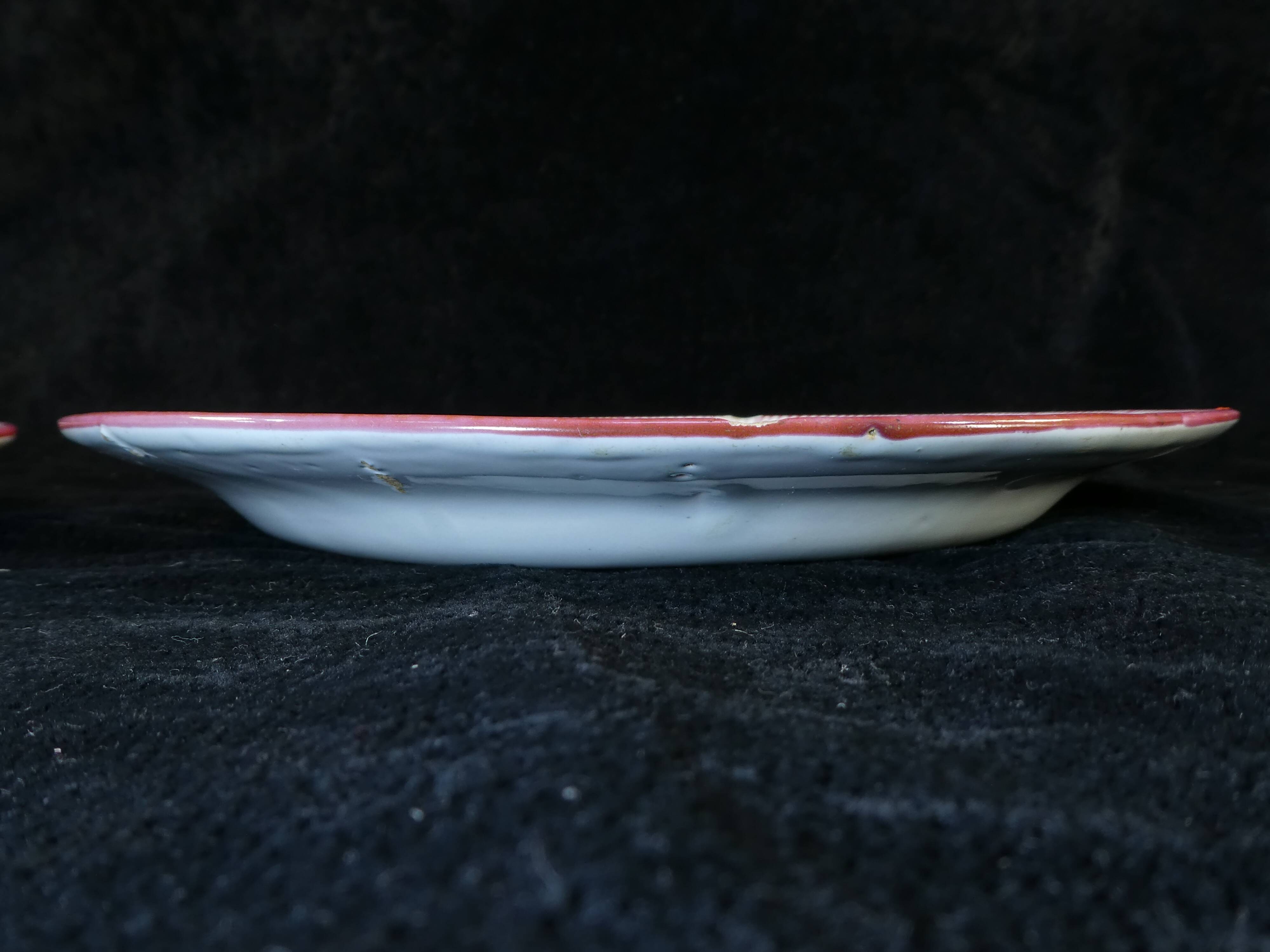 Set of 2 Plates in Faience de l'est pink red 19th LUNEVILLE / ST CLEMENT