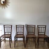 set of 4 bistro chairs in turned wood and canework stamped early 20th century