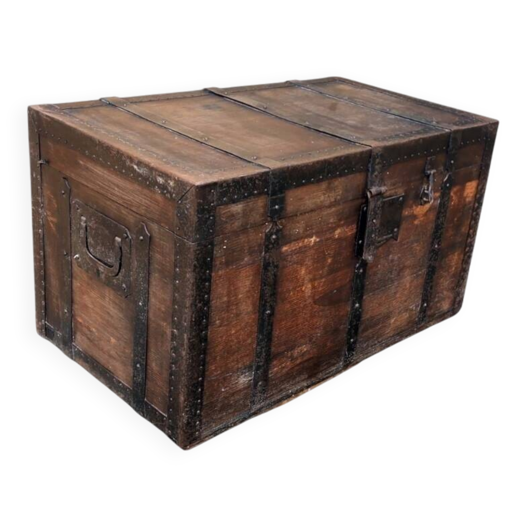 Small oak safe with iron reinforcements, 19th century