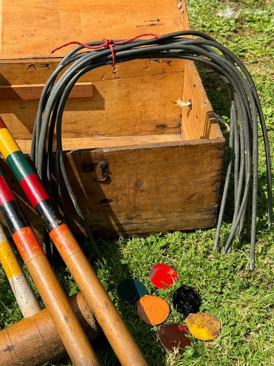 Old vintage wooden croquet game