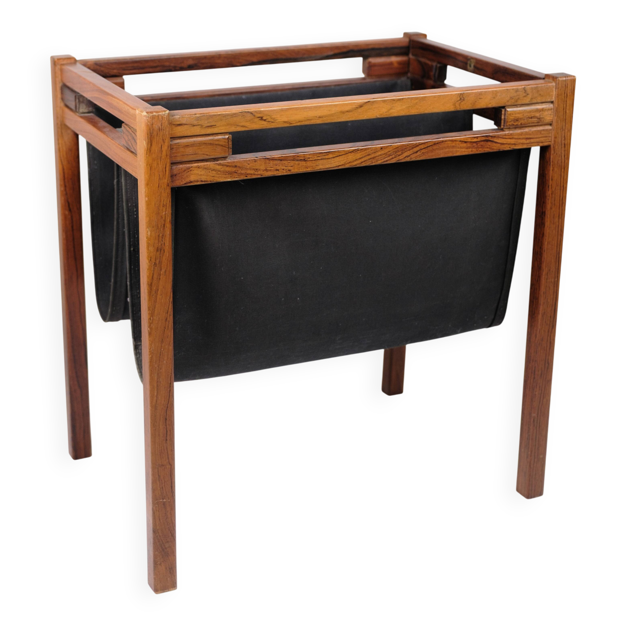 Newspaper/magazine holder - rosewood and black canvas - Danish design - 1960s