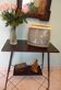 Formica TV cabinet, 2 trays, on atypical curved casters - 1960s