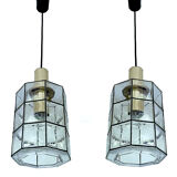 Pair of pendant lamps vintage limburg, glass & brass, 70s
