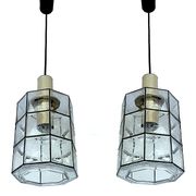 Pair of pendant lamps vintage limburg, glass & brass, 70s