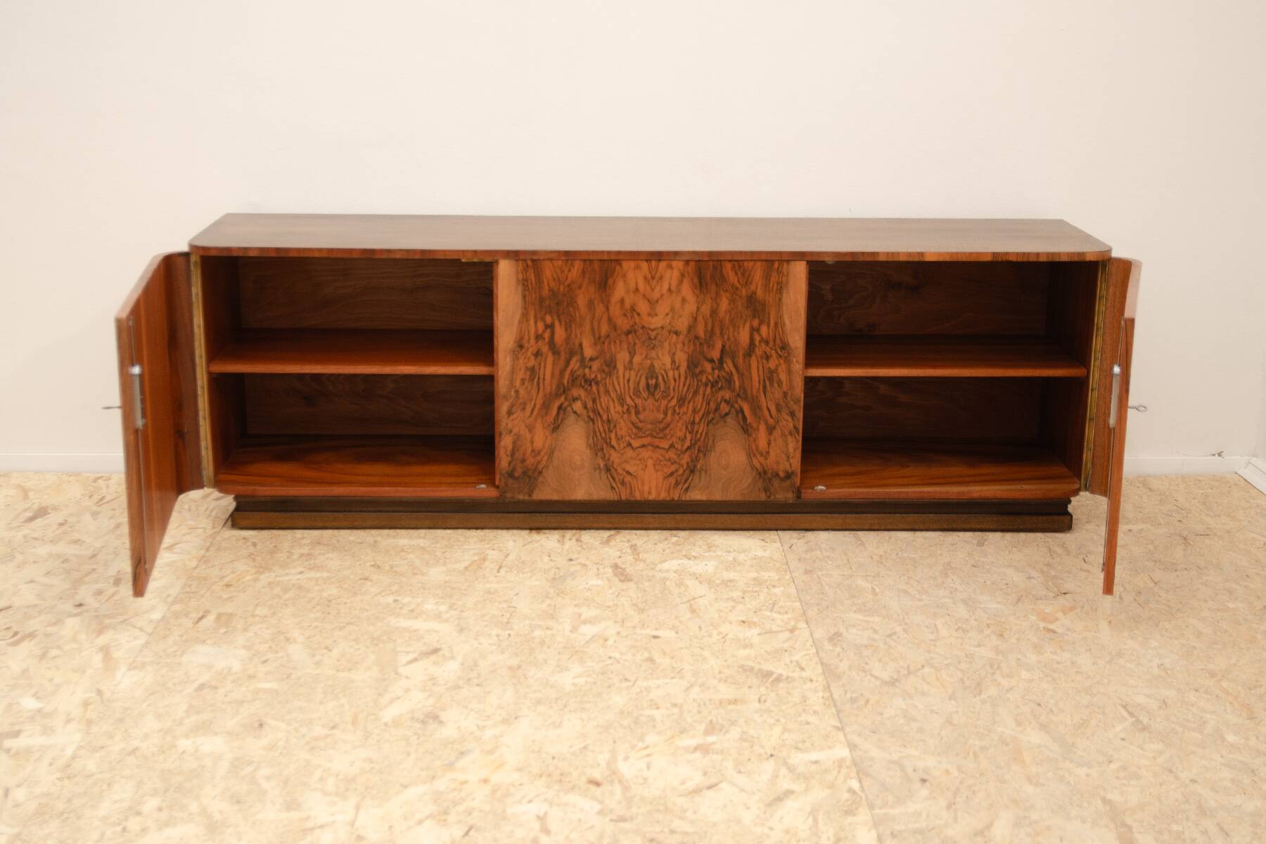 Fully renovated art deco walnut sideboard, 1930s, czechoslovakia