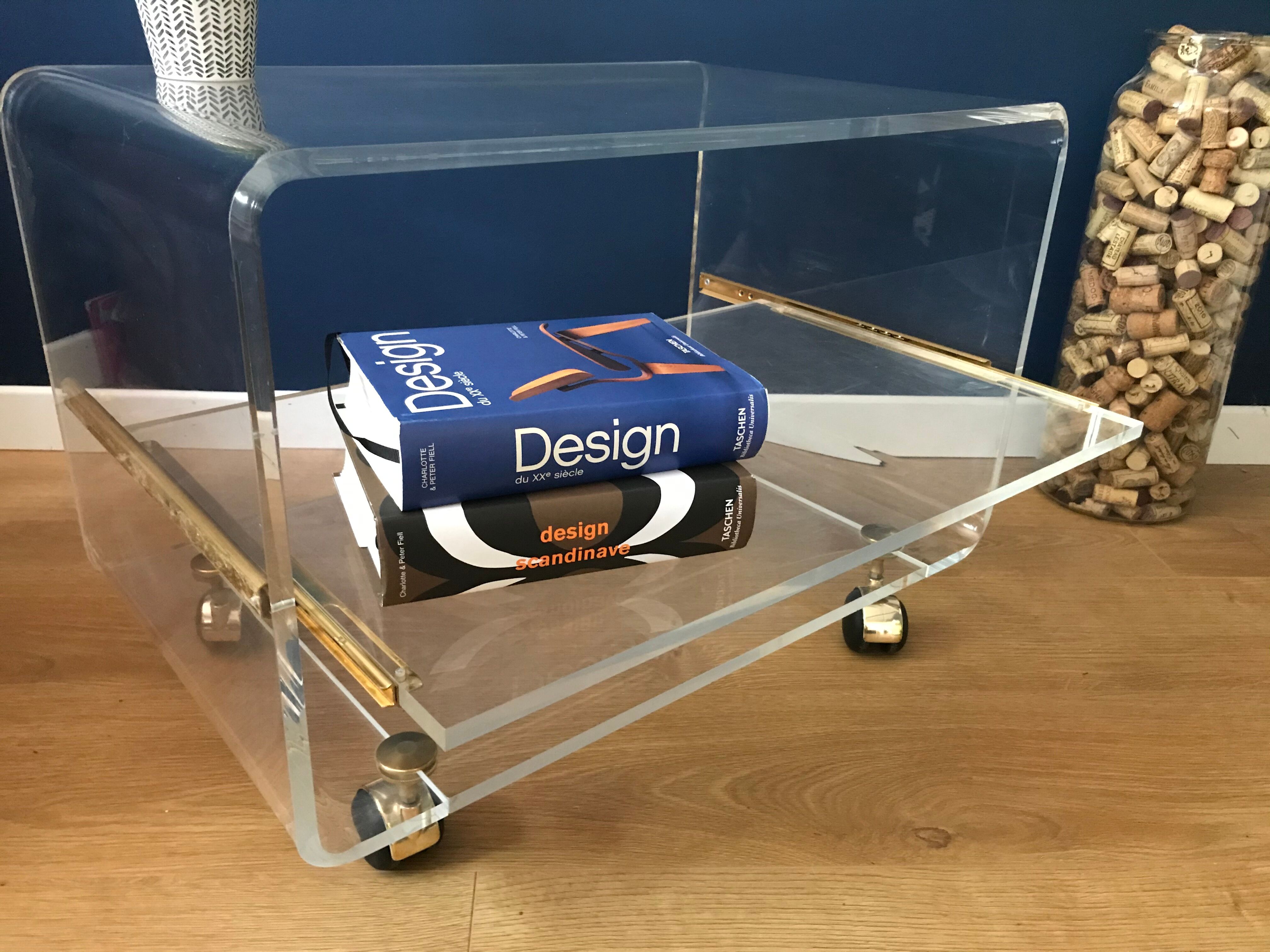 Altuglass roller TV table/furniture by David Lange with sliding tray