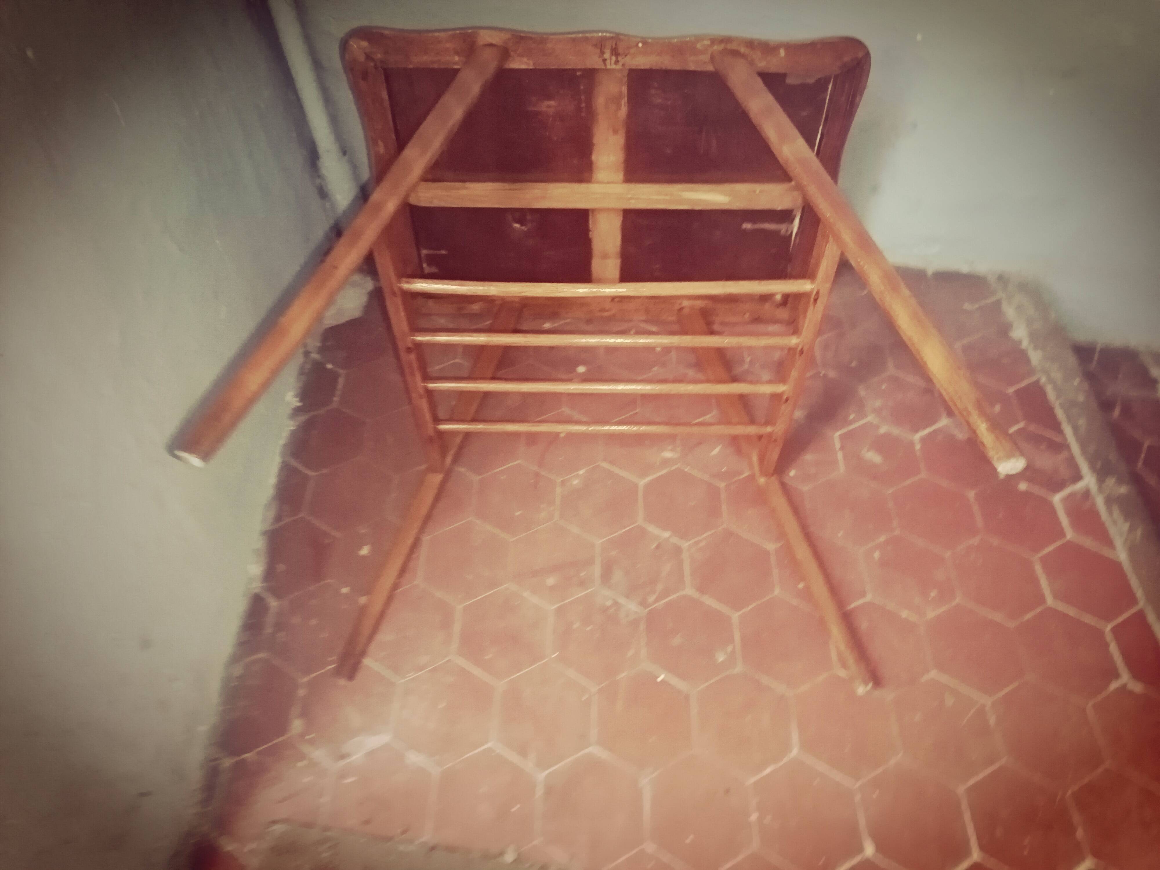 Scandinavian table with compass legs + magazine rack.