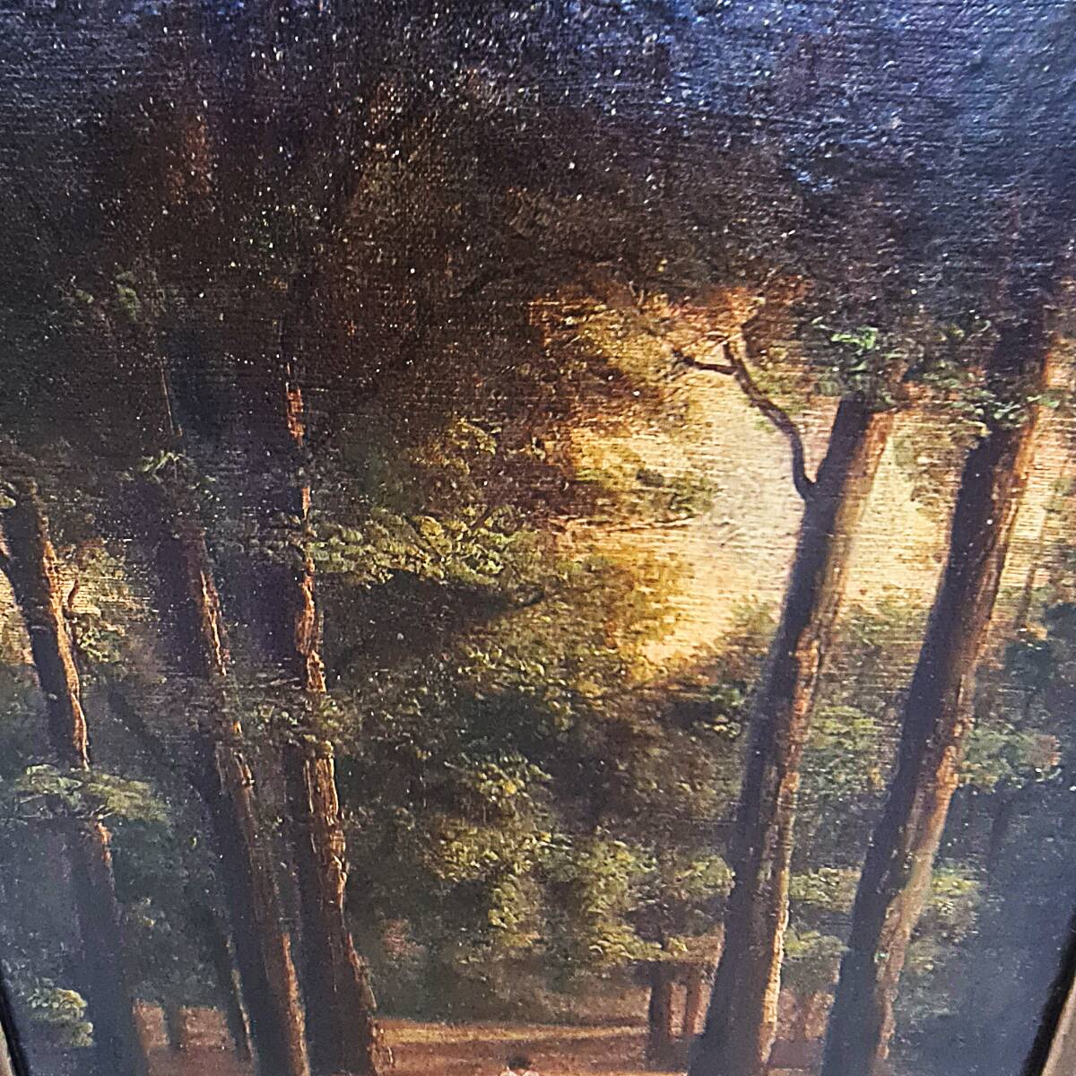 Antique Painting Of A Woman On A Forest Path, 2nd half 1800s