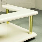 White High Gloss Free Form Italian Design Coffee Table w. Brass Accents 70s