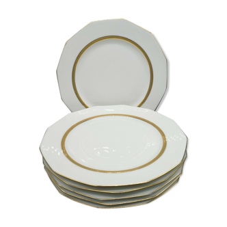 Lot 6 plates in white Limoges porcelain and double gilding