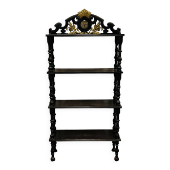 Blackened wooden shelf.