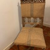 Classic carved wooden chair medieval castle with jute unique piece