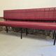 1960s double bistro bench in buttoned burgundy red skai