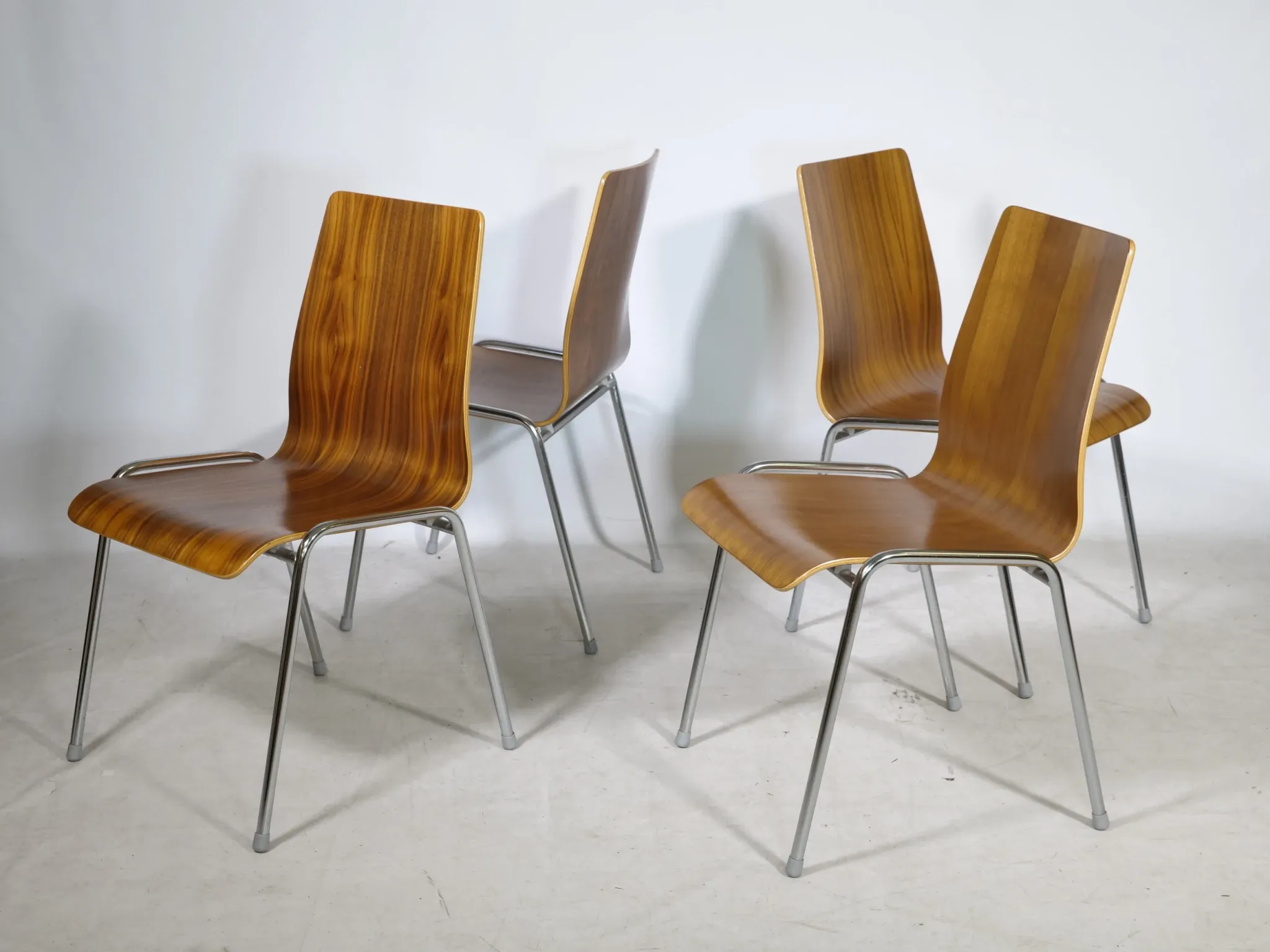 Mid-Century Shell Chairs in Teak and Metal Set of 4, 1970s