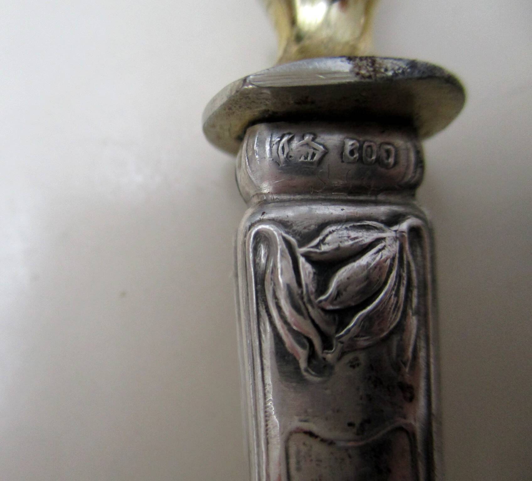 serving forks silver handles germany origin -box of- 4 art nouveau